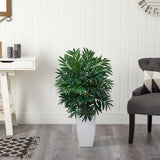 3’ Bamboo Palm Artificial Plant in White Metal Planter-Parc Decor