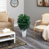 3’ Bamboo Palm Artificial Plant in White Metal Planter-Parc Decor