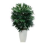 3’ Bamboo Palm Artificial Plant in White Metal Planter-Parc Decor