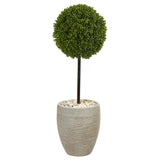 3’ Boxwood Ball Topiary Artificial Tree in Oval Planter UV Resistant (Indoor/Outdoor)-Parc Decor