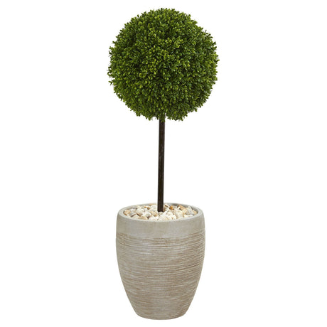 3’ Boxwood Ball Topiary Artificial Tree in Oval Planter UV Resistant (Indoor/Outdoor)-Parc Decor