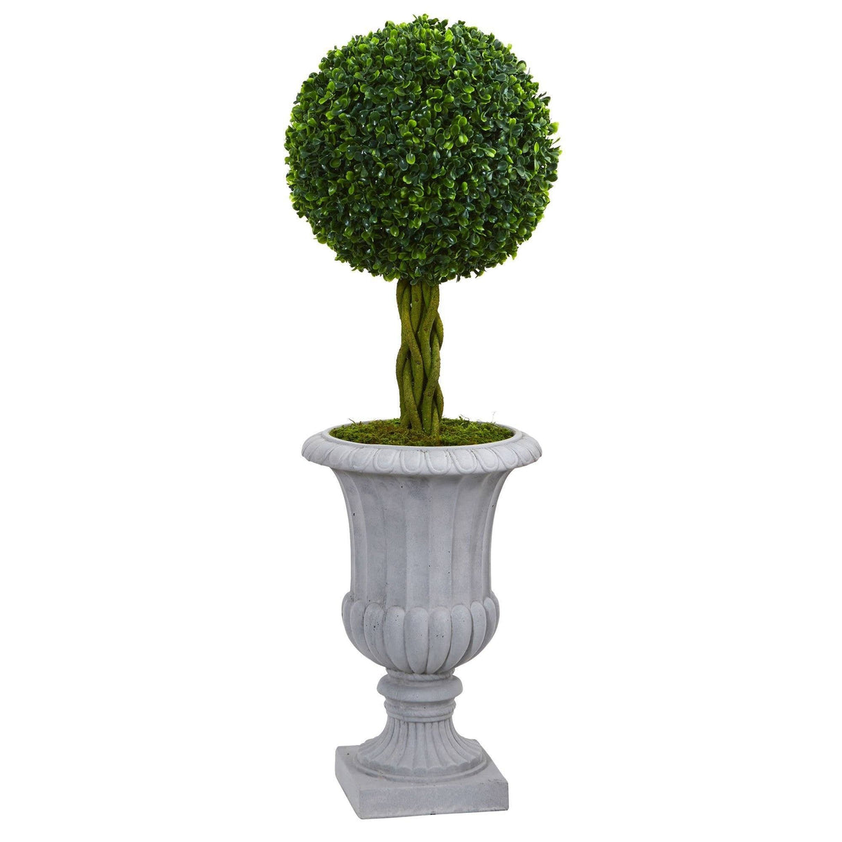 3’ Braided Boxwood Topiary Artificial Tree in Gray Urn UV Resistant (Indoor/Outdoor)-Parc Decor