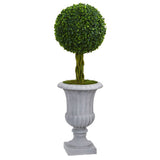 3’ Braided Boxwood Topiary Artificial Tree in Gray Urn UV Resistant (Indoor/Outdoor)-Parc Decor