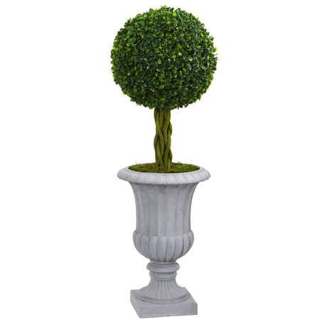 3’ Braided Boxwood Topiary Artificial Tree in Gray Urn UV Resistant (Indoor/Outdoor)-Parc Decor