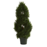 3' Double Pond Cypress Spiral Artificial Topiary Tree UV Resistant (Indoor/Outdoor)-Parc Decor