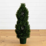 3' Double Pond Cypress Spiral Artificial Topiary Tree UV Resistant (Indoor/Outdoor)-Parc Decor