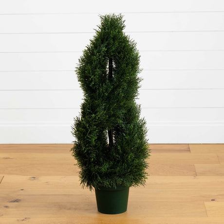 3' Double Pond Cypress Spiral Artificial Topiary Tree UV Resistant (Indoor/Outdoor)-Parc Decor