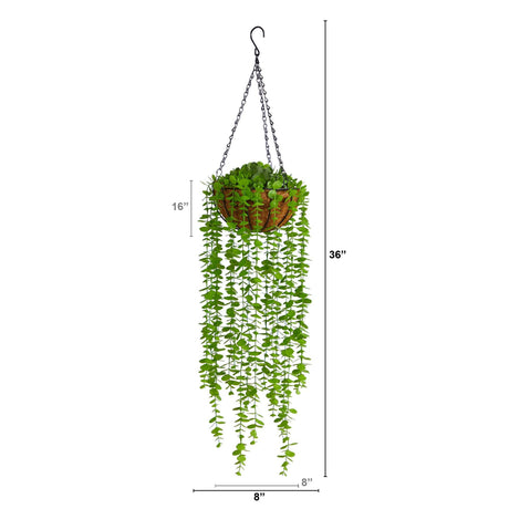 3’ Eucalyptus Artificial Plant in Hanging Basket-Parc Decor