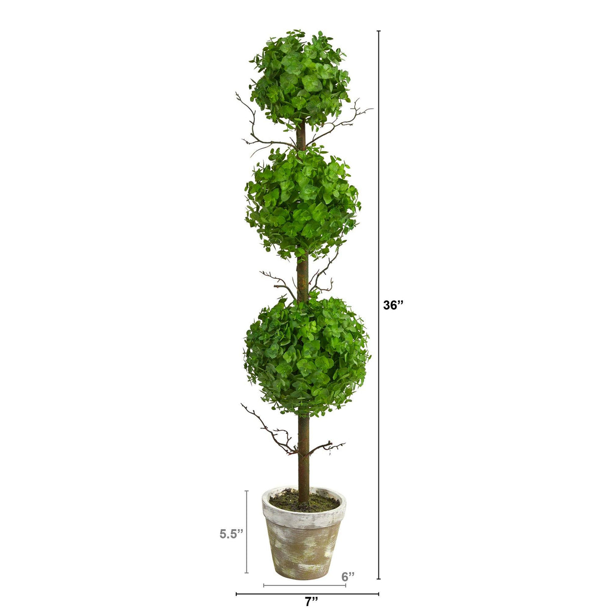 3’ Eucalyptus Triple Ball Topiary Artificial Tree-Parc Decor