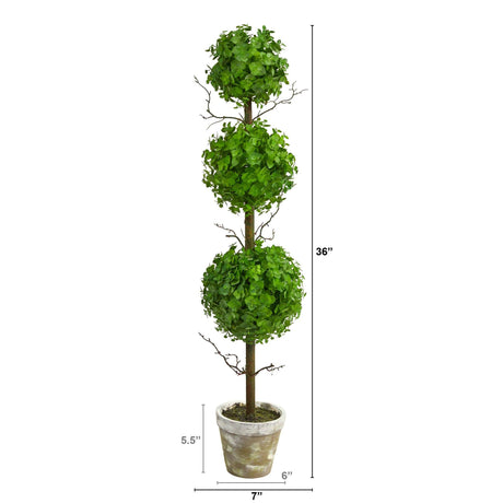 3’ Eucalyptus Triple Ball Topiary Artificial Tree-Parc Decor
