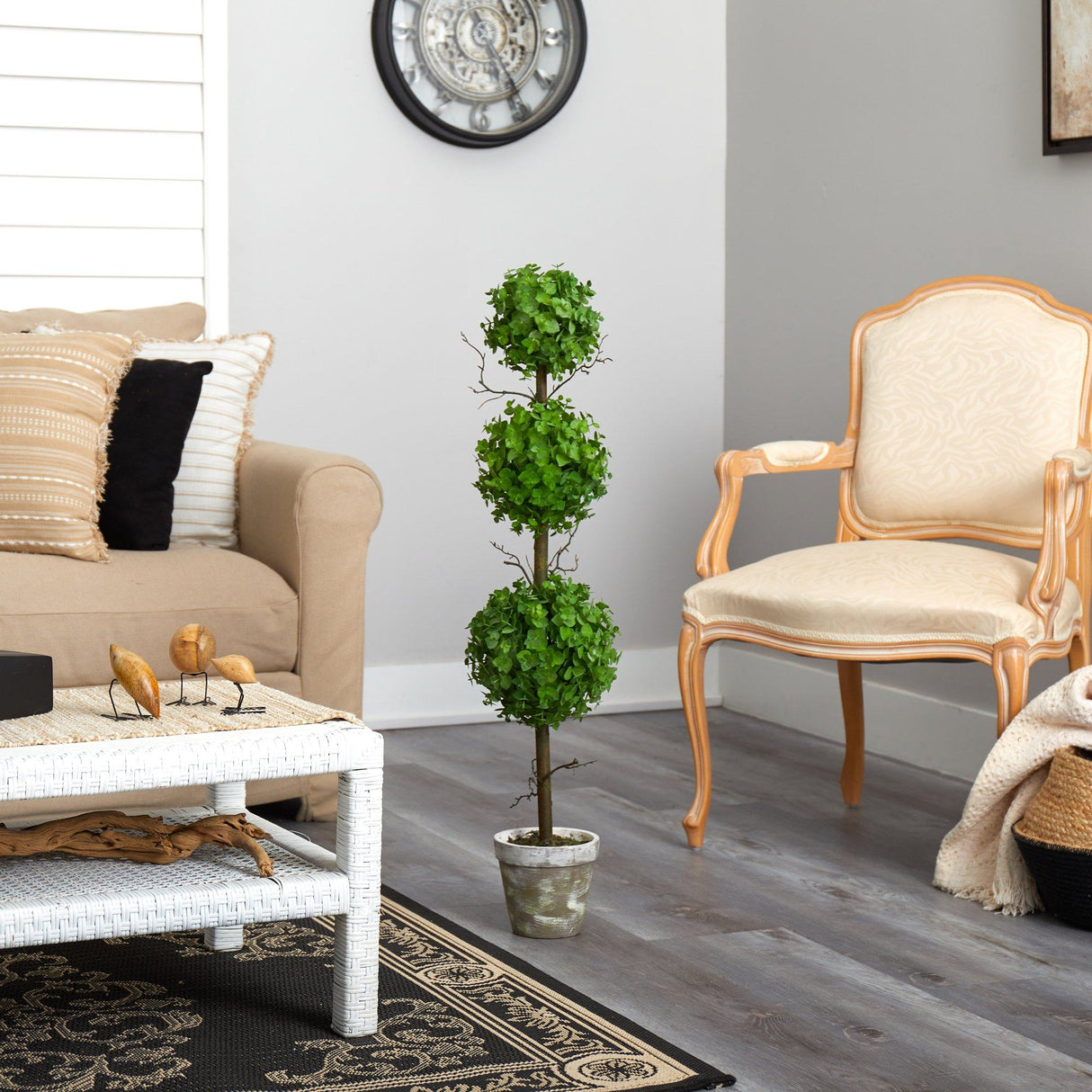 3’ Eucalyptus Triple Ball Topiary Artificial Tree-Parc Decor