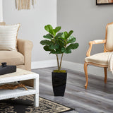 3’ Fiddle Leaf Fig Artificial Tree in Black Metal Planter-Parc Decor