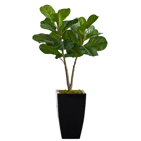3’ Fiddle Leaf Fig Artificial Tree in Black Metal Planter-Parc Decor