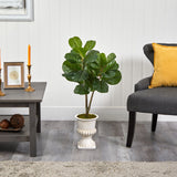 3’ Fiddle Leaf Fig Artificial Tree in White Urn-Parc Decor