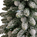 3’ Flocked Highland Fir Tree with 127 Branches and 20 LED Globe Lights in Decorative Planter-Parc Decor