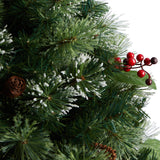 3' Holiday Pre-Lit Snow Tip Greenery, Berries and Pinecones Plant in Urn with 100 LED Lights-Parc Decor