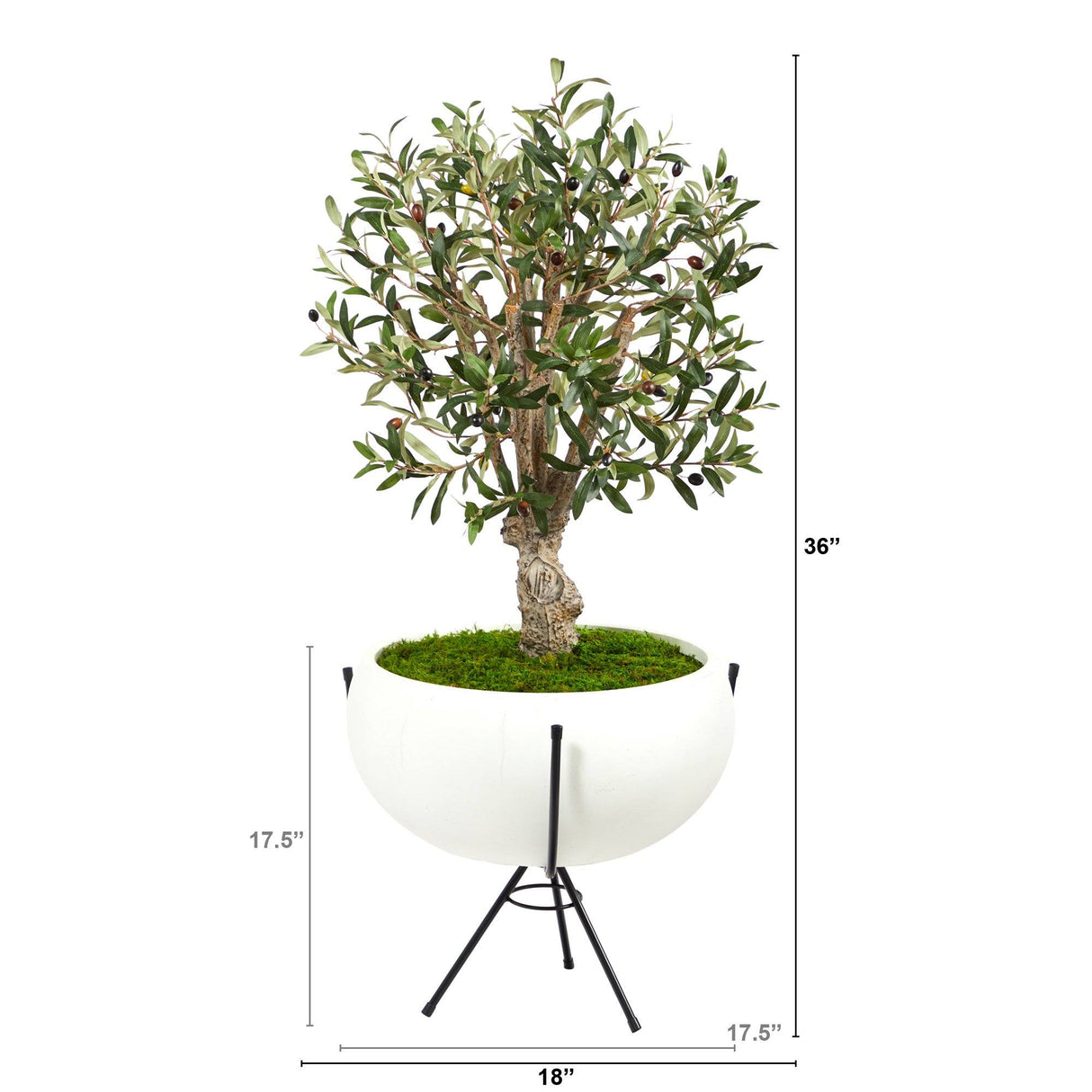 3’ Olive Artificial Tree in White Planter with Metal Stand-Parc Decor
