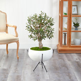 3’ Olive Artificial Tree in White Planter with Metal Stand-Parc Decor