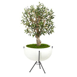 3’ Olive Artificial Tree in White Planter with Metal Stand-Parc Decor