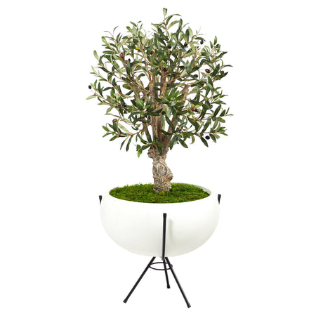 3’ Olive Artificial Tree in White Planter with Metal Stand-Parc Decor