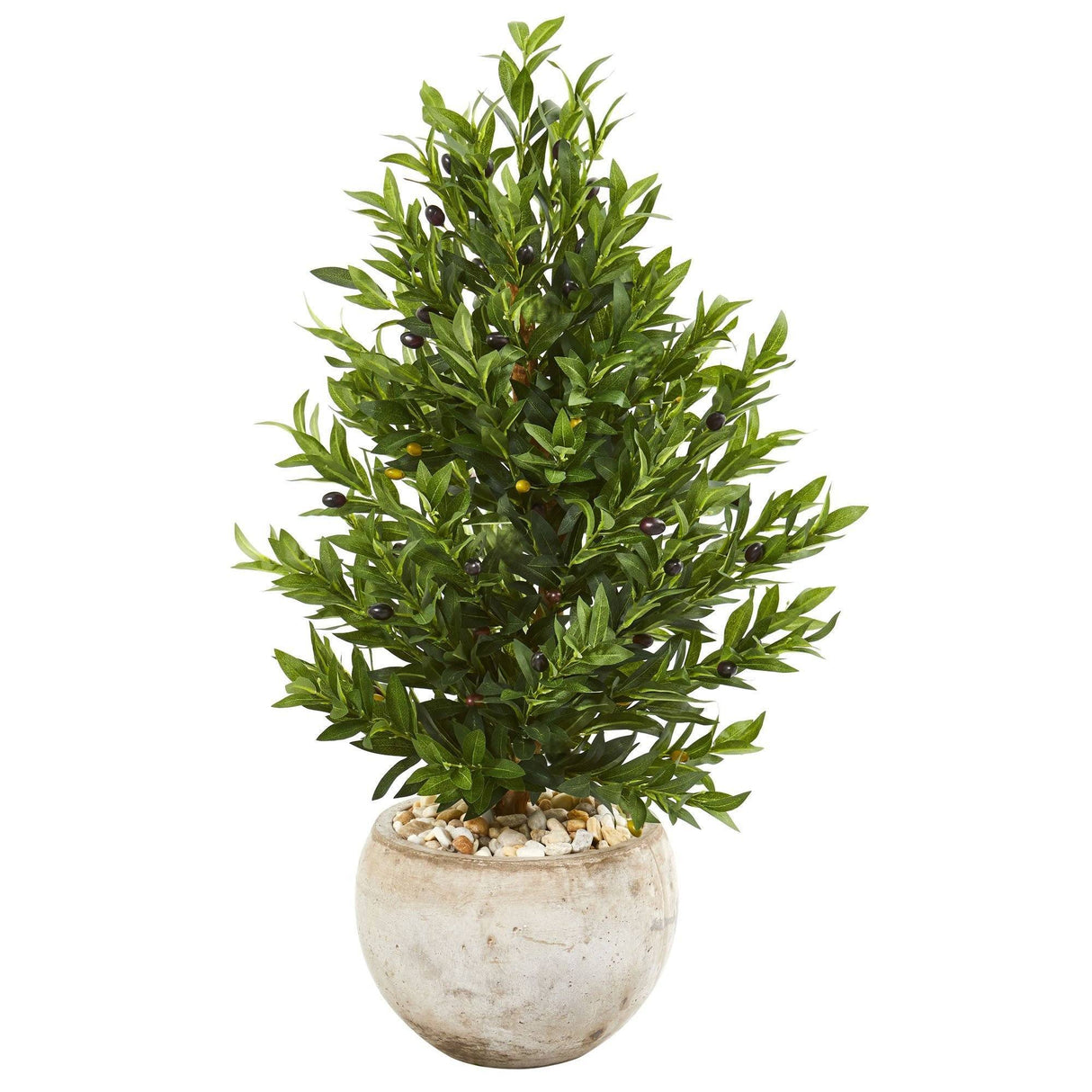 3’ Olive Cone Topiary Artificial Tree in Sand Stone Planter (Indoor/Outdoor)-Parc Decor