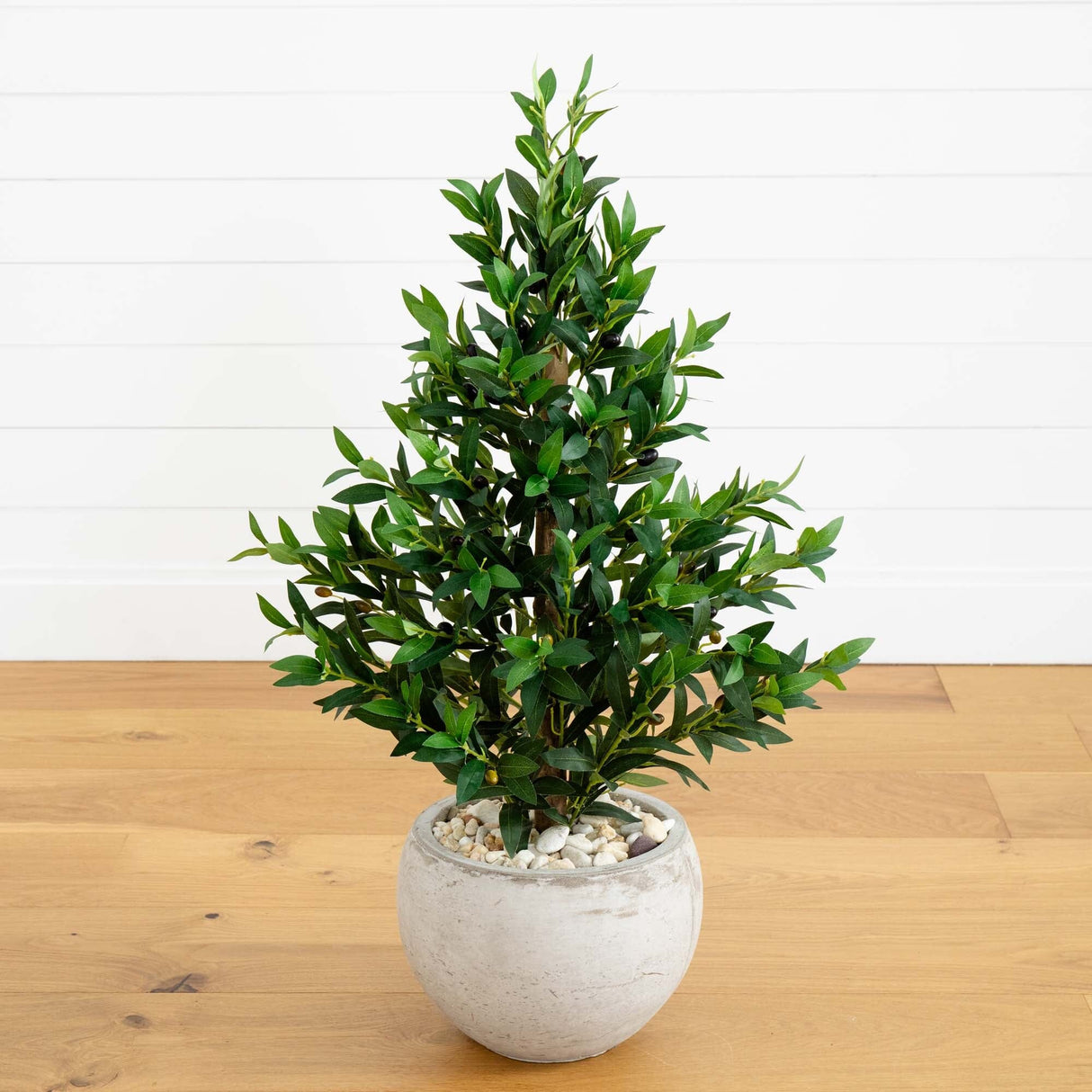 3’ Olive Cone Topiary Artificial Tree in Sand Stone Planter (Indoor/Outdoor)-Parc Decor