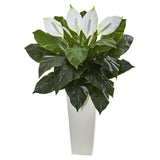 3’ Spathiphyllum Artificial Plant in White Tower Planter-Parc Decor