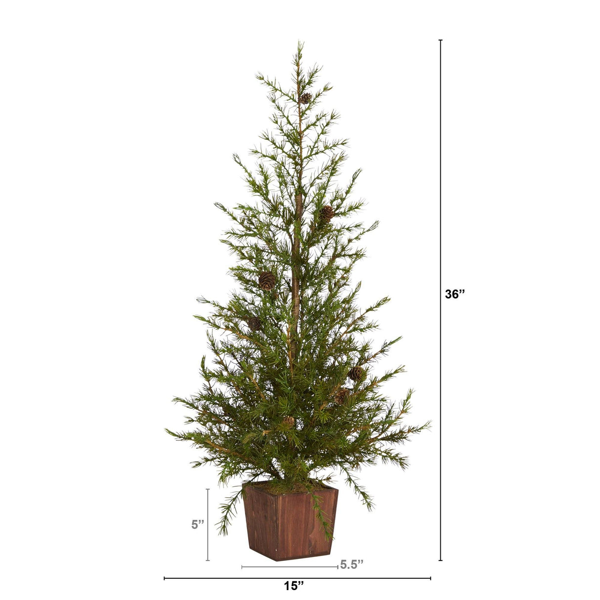 3’ Alpine “Natural Look” Artificial Christmas Tree in Wood Planter with Pine Cones-Christmas Tree-Parc Decor