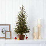 3’ Alpine “Natural Look” Artificial Christmas Tree in Wood Planter with Pine Cones-Christmas Tree-Parc Decor