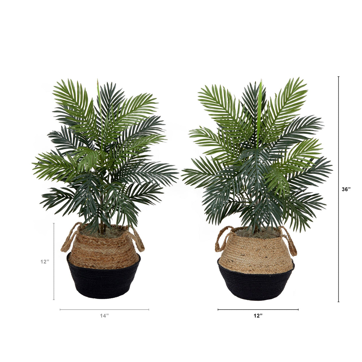 3' Artificial Areca Palm Tree with Handmade Jute & Cotton Basket DIY KIT - Set of 2-Plant in Planter-Parc Decor