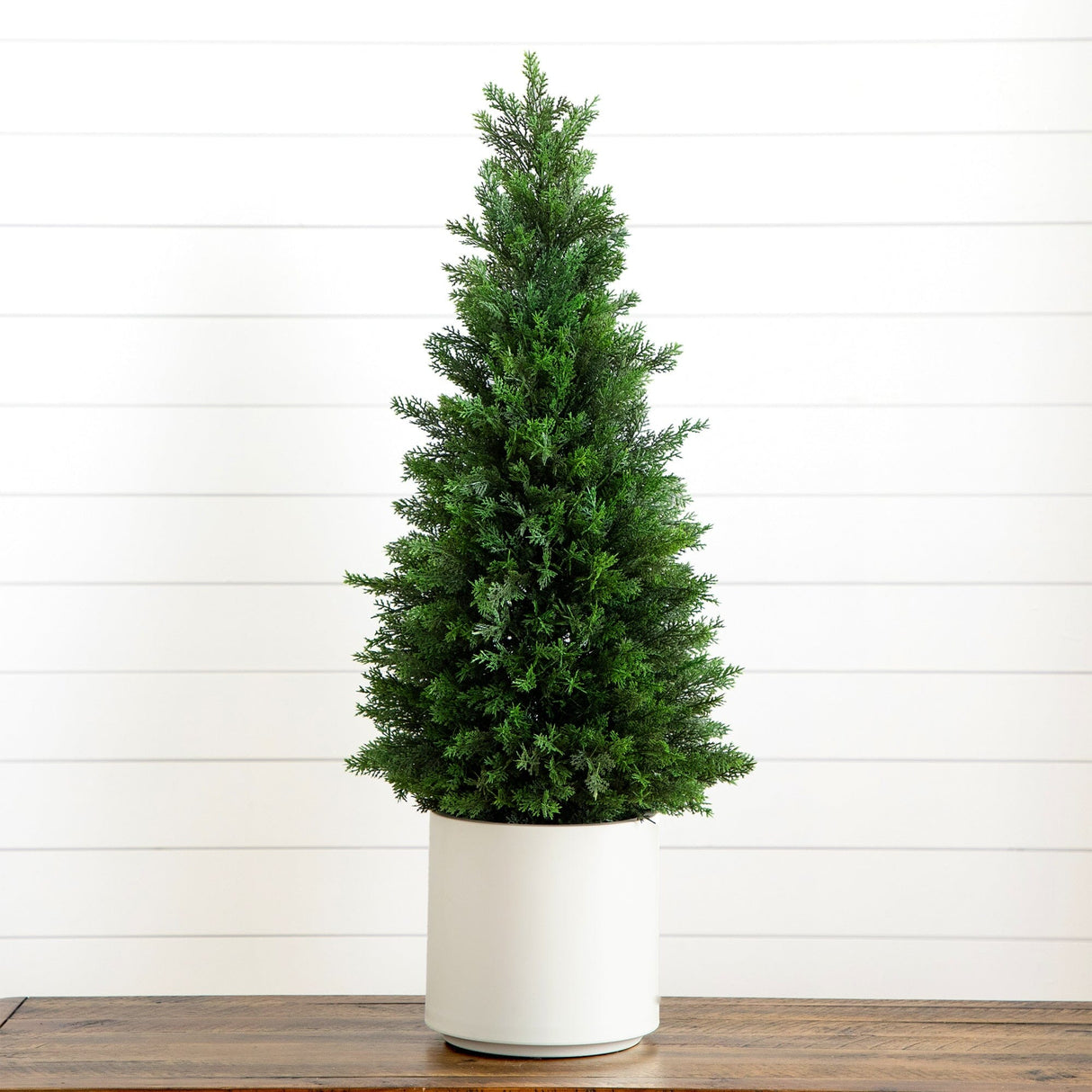3’ Artificial Cedar Tree in White Planter UV Resistant (Indoor/Outdoor)-Tree-Parc Decor