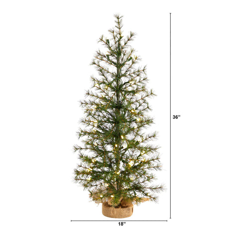 3’ Artificial Christmas Tree with 50 Clear LED Lights Set in a Burlap Base-Christmas Tree-Parc Decor
