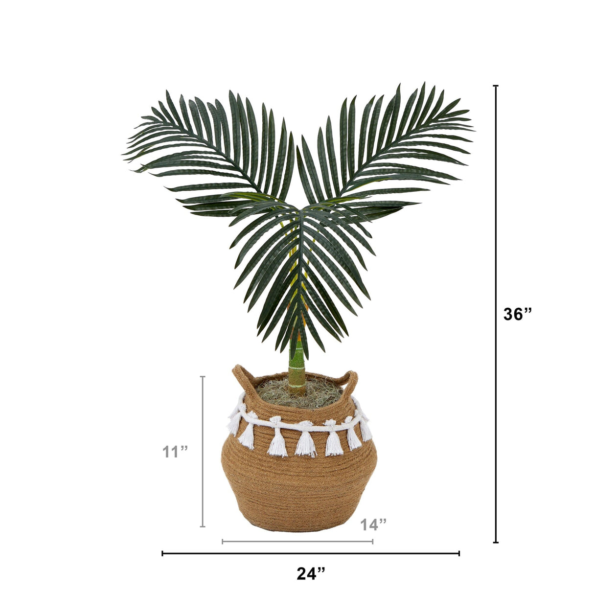 3' Artificial Golden Cane Palm Tree with Handmade Jute & Cotton Basket with Tassels DIY KIT-Plant in Planter-Parc Decor