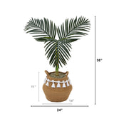 3' Artificial Golden Cane Palm Tree with Handmade Jute & Cotton Basket with Tassels DIY KIT-Plant in Planter-Parc Decor