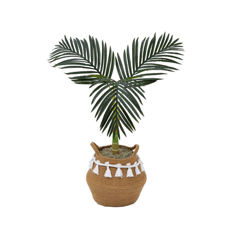 3' Artificial Golden Cane Palm Tree with Handmade Jute & Cotton Basket with Tassels DIY KIT-Plant in Planter-Parc Decor
