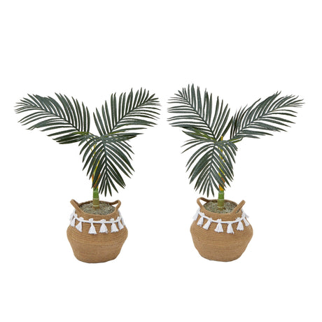 3' Artificial Golden Cane Palm Tree with Handmade Jute & Cotton Basket with Tassels DIY KIT - Set of 2-Plant in Planter-Parc Decor