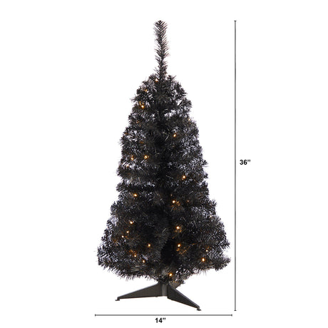 3’ Black Artificial Christmas Tree with 50 LED Lights and 118 Bendable Branches-Christmas Tree-Parc Decor