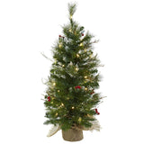 3' Christmas Tree w/Clear Lights Berries & Burlap Bag-Christmas Tree-Parc Decor