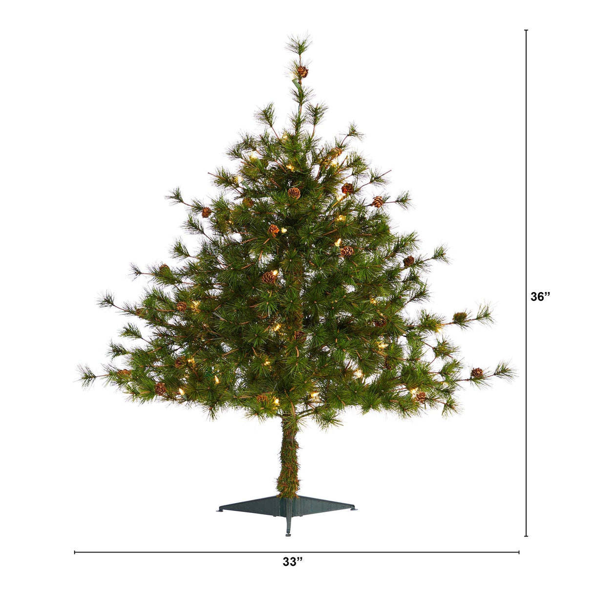3’ Colorado Mountain Pine Artificial Christmas Tree with 50 Lights. 171 Branches and Pine Cones-Christmas Tree-Parc Decor