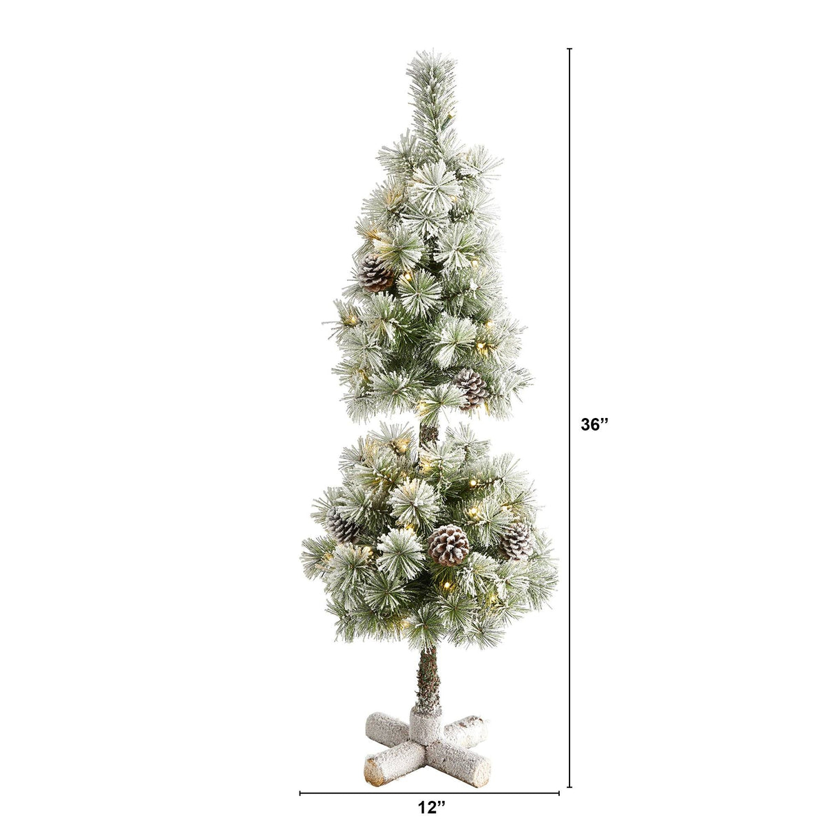 3’ Flocked Artificial Christmas Tree Topiary with 50 Warm White LED Lights and Pine Cones-Christmas Tree-Parc Decor