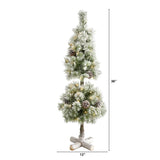 3’ Flocked Artificial Christmas Tree Topiary with 50 Warm White LED Lights and Pine Cones-Christmas Tree-Parc Decor