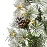 3’ Flocked Artificial Christmas Tree Topiary with 50 Warm White LED Lights and Pine Cones-Christmas Tree-Parc Decor