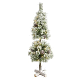 3’ Flocked Artificial Christmas Tree Topiary with 50 Warm White LED Lights and Pine Cones-Christmas Tree-Parc Decor