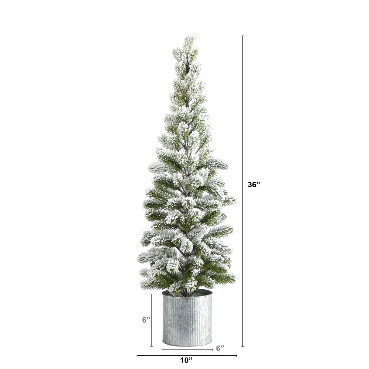 3’ Flocked Christmas Artificial Pine Christmas Tree in Tin Planter-Christmas Tree-Parc Decor