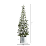 3’ Flocked Christmas Artificial Pine Christmas Tree in Tin Planter-Christmas Tree-Parc Decor