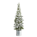 3’ Flocked Christmas Artificial Pine Christmas Tree in Tin Planter-Christmas Tree-Parc Decor
