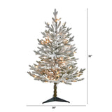 3’ Flocked Fraser Fir Artificial Christmas Tree with 200 Warm White Lights and 481 Bendable Branches-Christmas Tree-Parc Decor