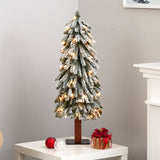 3’ Flocked Grand Alpine Artificial Christmas Tree with 50 Lights and 193 Branches on Natural Trunk-Christmas Tree-Parc Decor