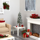 3’ Flocked Grand Alpine Artificial Christmas Tree with 50 Lights and 193 Branches on Natural Trunk-Christmas Tree-Parc Decor