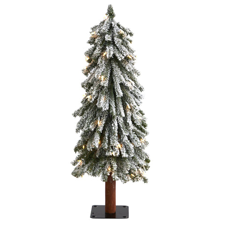 3’ Flocked Grand Alpine Artificial Christmas Tree with 50 Lights and 193 Branches on Natural Trunk-Christmas Tree-Parc Decor